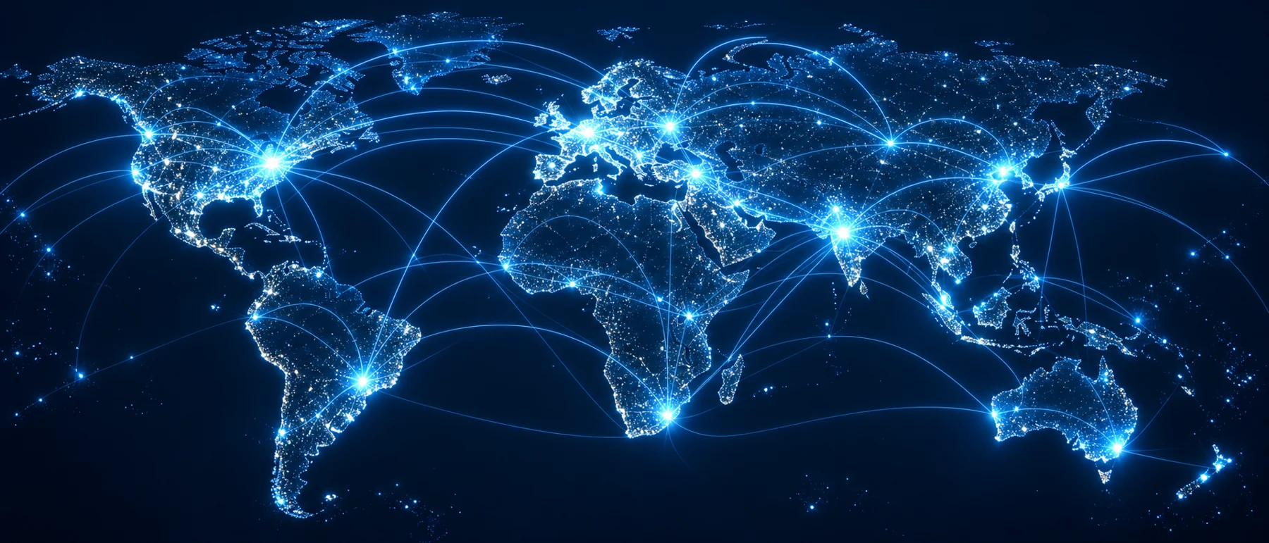 Illuminated world map with global connections